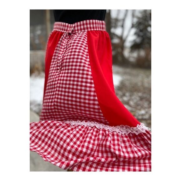 Vintage Soft Pleated Midi Circle Skirt Gingham Farmcore Prairie Sz S - Picture 5 of 12